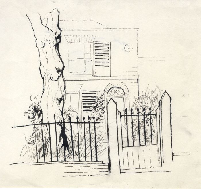 Barbara Dorf - Mid 20th Century Pen and Ink Drawing, Entrance View