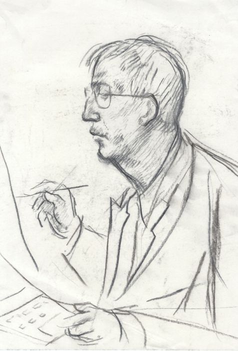 Barbara Dorf - Mid 20th Century Charcoal Drawing, Portrait of a Man with Glasses