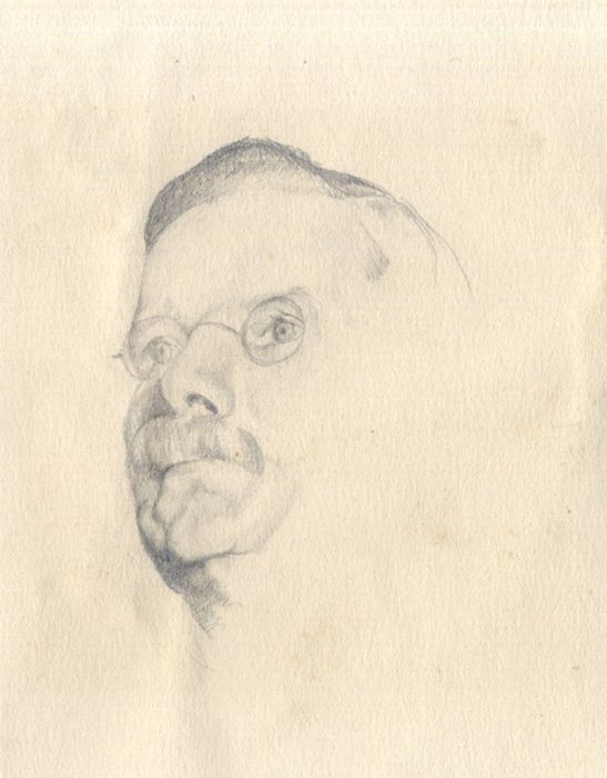 Catherine Moody (1920-2009) - Graphite Portrait Study of Spectacled Man