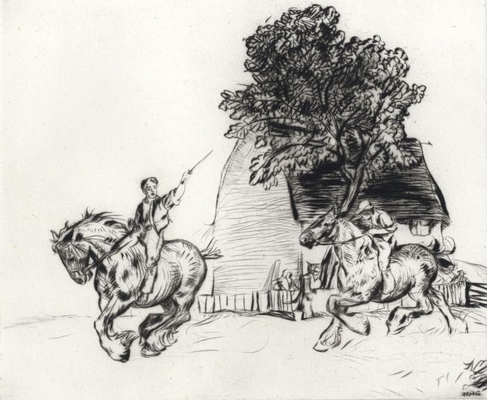Robert Charles Peter (1888-1990) - circa 1930 Etching, Racing Carthorses