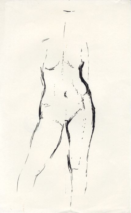 Barbara Dorf - Mid 20th Century Pen and Ink Drawing, Standing Nude Figure