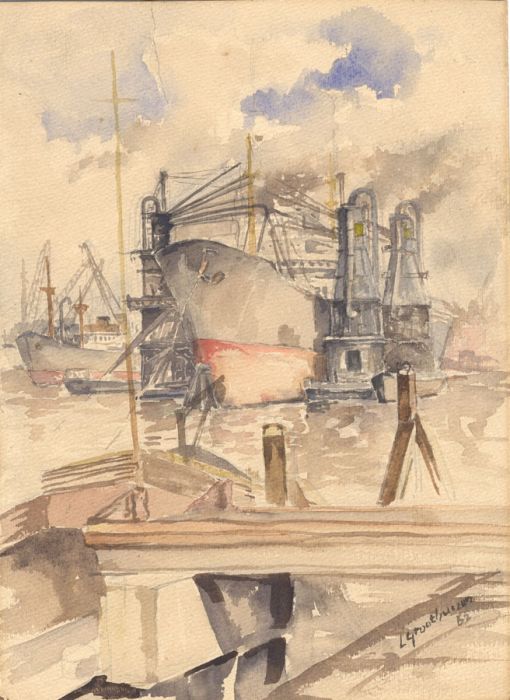 L. Groothuizen - 1962 Watercolour, Harbour View