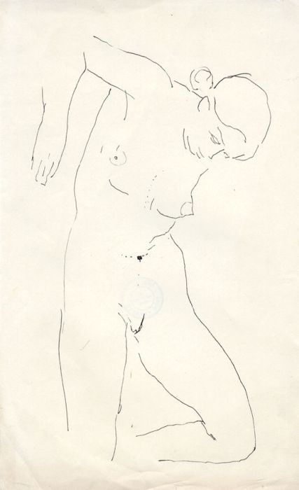 Barbara Dorf - Mid 20th Century Pen and Ink Drawing, Reclining Nude