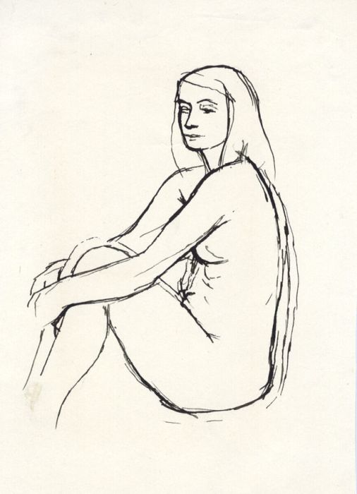 Barbara Dorf - Mid 20th Century Pen and Ink Drawing, Seated Female Nude