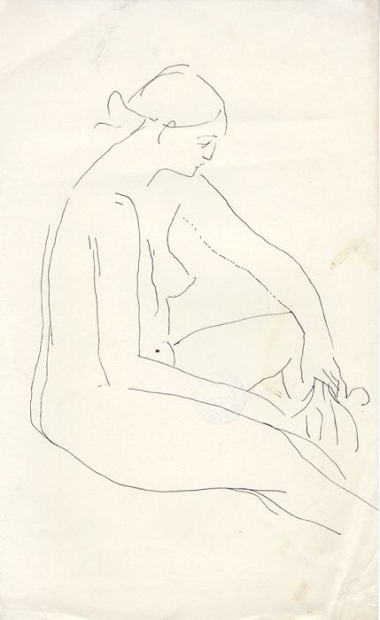 Barbara Dorf - Mid 20th Century Pen and Ink Drawing, Seated Female Nude