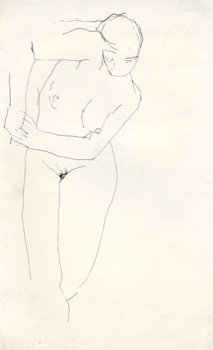 Barbara Dorf - Mid 20th Century Pen and Ink Drawing, Reclining Nude