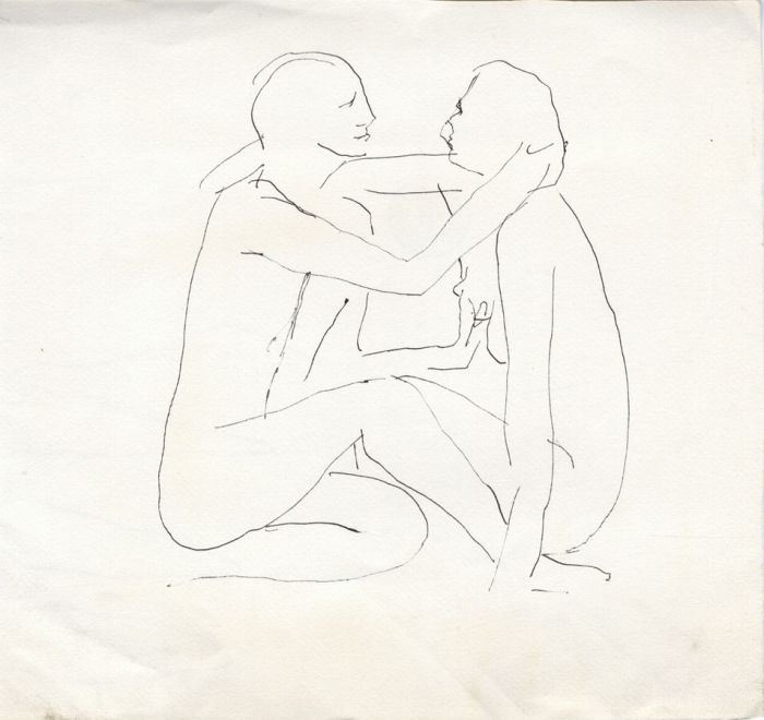 Barbara Dorf - Mid 20th Century Pen and Ink Drawing, Nudes in Embrace