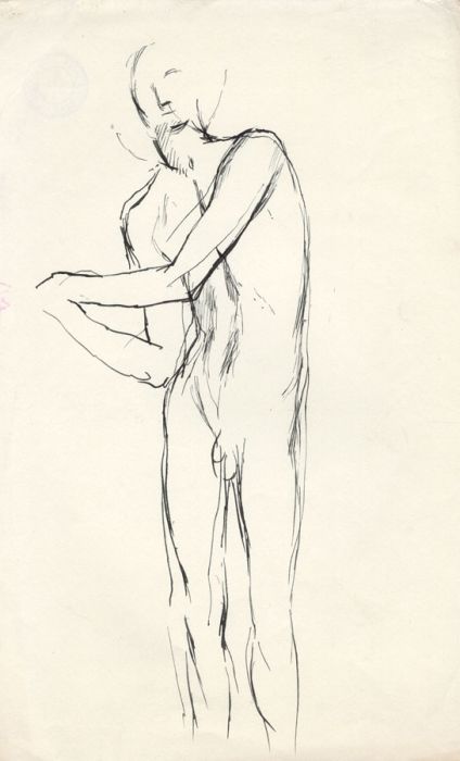 Barbara Dorf - Mid 20th Century Pen and Ink Drawing, Standing Male Nude