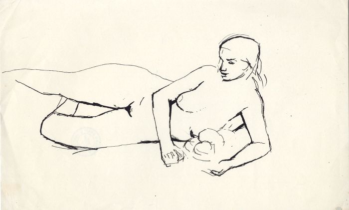 Barbara Dorf - Mid 20th Century Pen and Ink Drawing, Reclining Mother