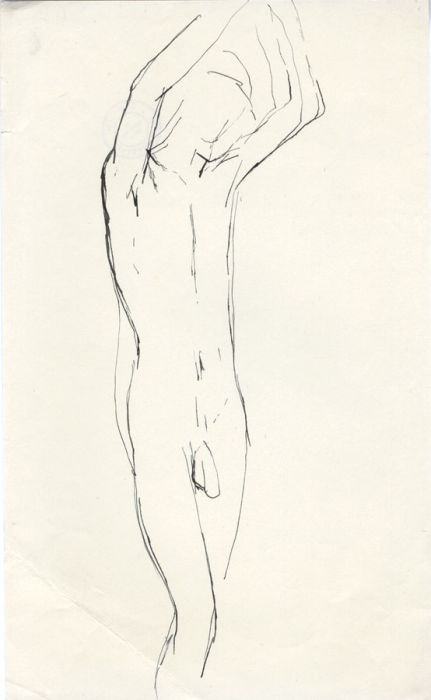 Barbara Dorf - Mid 20th Century Pen and Ink Drawing, Nude with Arms Raised