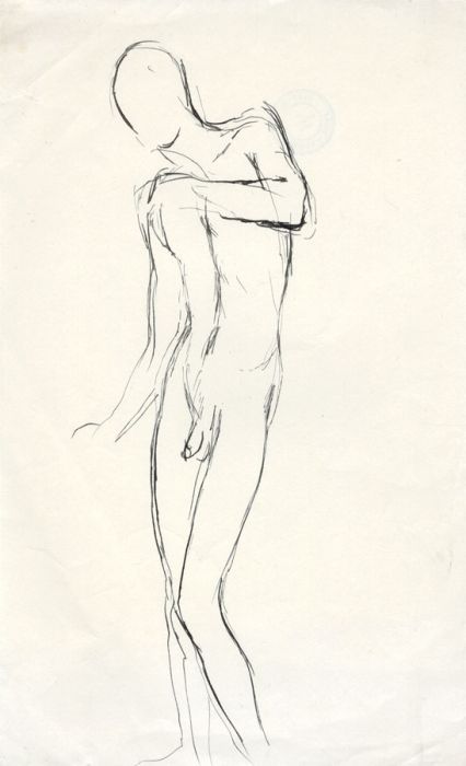 Barbara Dorf - Mid 20th Century Pen and Ink Drawing, Standing Male Nude