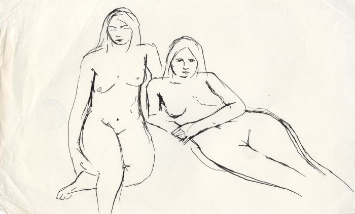 Barbara Dorf - Mid 20th Century Pen and Ink Drawing, Reclining Nudes