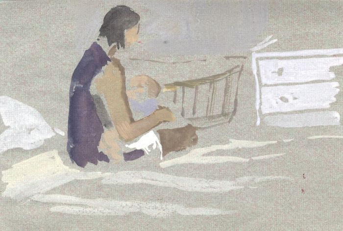 Barbara Dorf - Mid 20th Century Watercolour, Woman and Baby