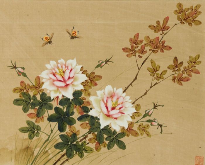 Mid 20th Century Watercolour - Floral Study with Bees