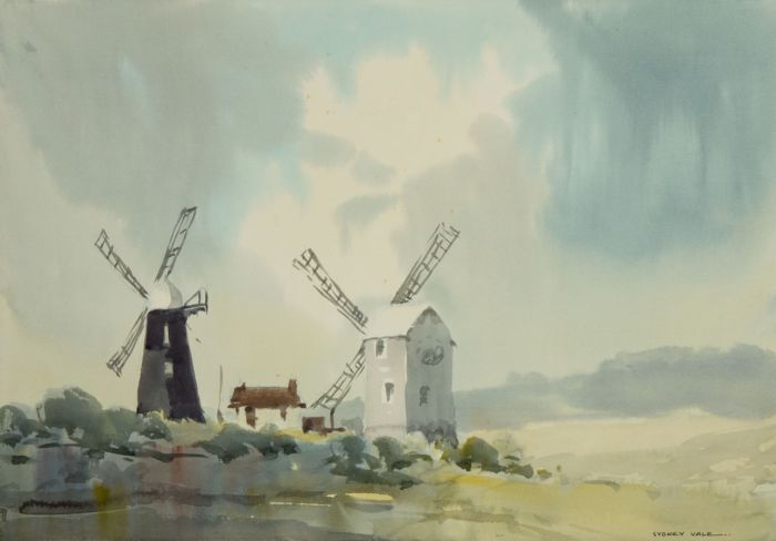 Sydney Vale FRSA - Signed Mid 20th Century Watercolour, Windmills in a Landscape