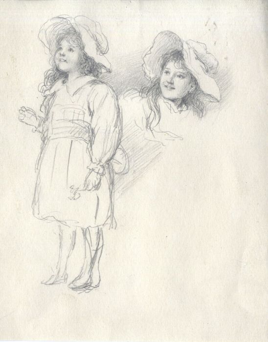 Joseph Clark - Late 19th Century Graphite Drawing, Portrait of a Girl with a Hat