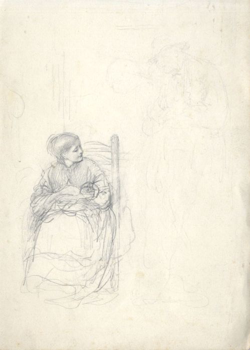 Joseph Clark - Late 19th Century Graphite Drawing, Mother and Baby