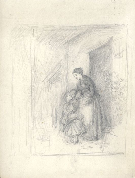 Joseph Clark - Late 19th Century Graphite Drawing, Mother and Children