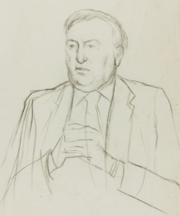 Barbara Dorf - Mid 20th Century Charcoal Drawing, Portrait of a Man in a Tie