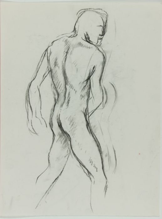 Barbara Dorf - Mid 20th Century Charcoal Drawing, Standing Male Nude