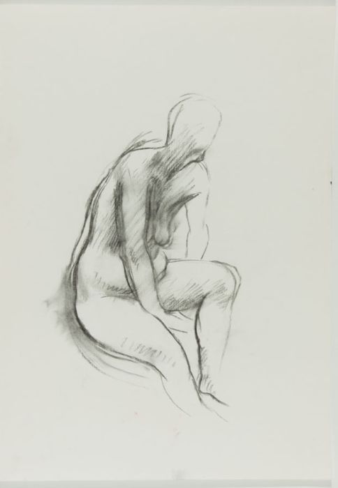 Barbara Dorf - Mid 20th Century Charcoal Drawing, Seated Female Nude