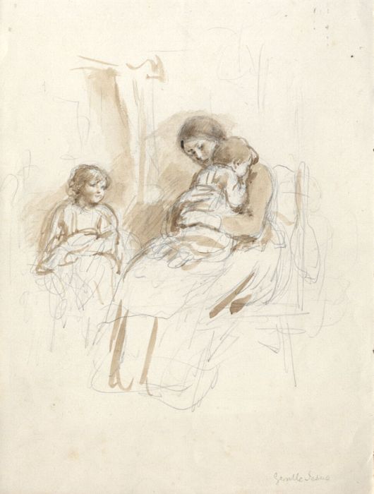Joseph Clark - Late 19th Century Watercolour, Comforting Baby