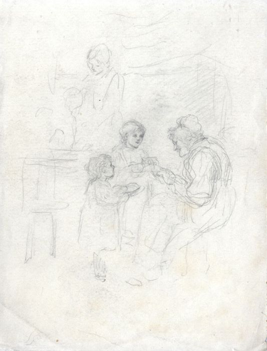 Joseph Clark - Late 19th Century Graphite Drawing, Grandma and Children