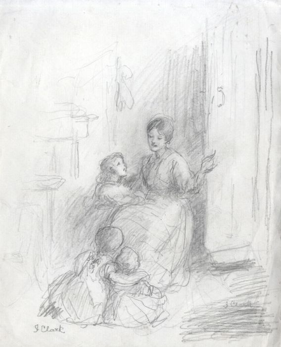 Joseph Clark - Signed Late 19th Century Graphite Drawing, Listening to Mother