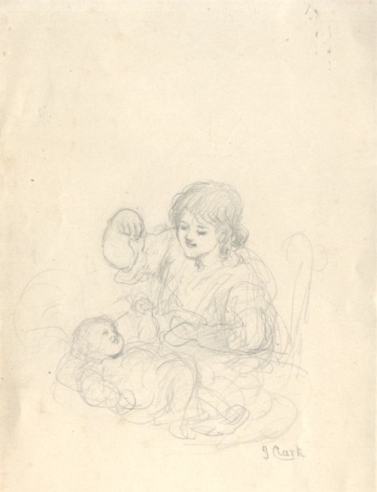 Joseph Clark - Signed Late 19th Century Graphite Drawing, Entertaining Baby