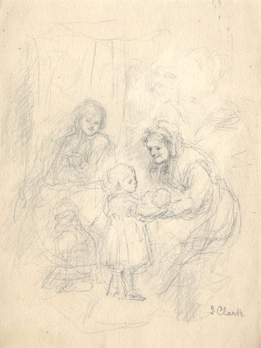 Joseph Clark - Signed Late 19th Century Graphite Drawing, Holding Baby