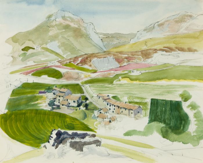 Irene Bache (1901-1999) - 1975 Watercolour, Village in the Mountains
