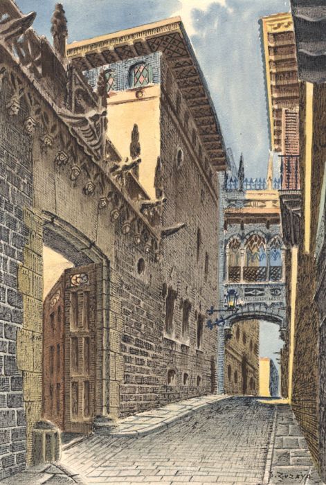 Z. Zuzaya - Contemporary Mixed Media, Street with Covered Bridge