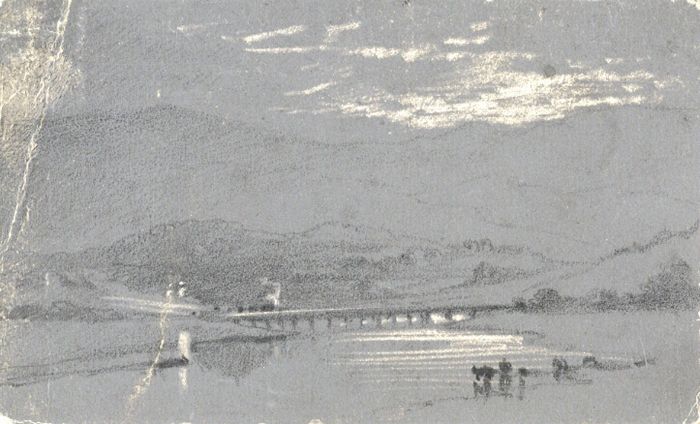 Sarah Alice Doidge - Late 19th Century Graphite Drawing, Coastal Sunset