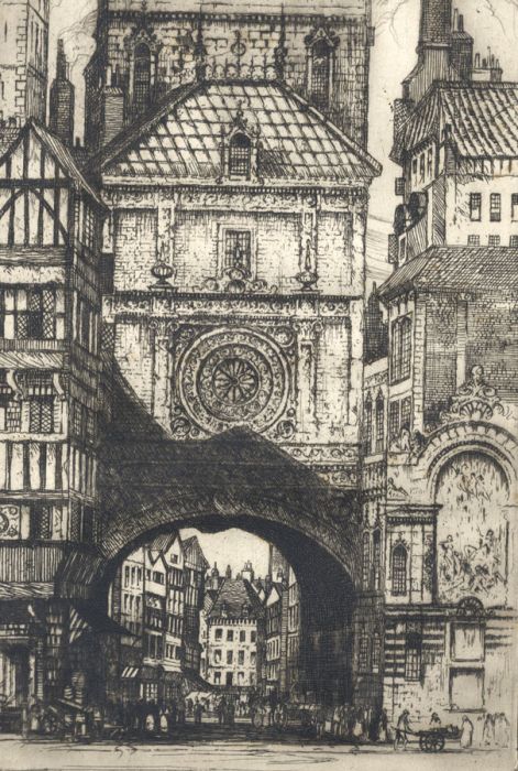 Edward Sharland (1884-1967) - Early 20th Century Etching, Gros Horloge, Rouen