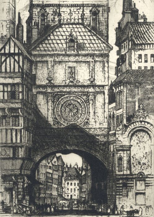 Edward Sharland (1884-1967) - Early 20th Century Etching, Gros Horloge, Rouen