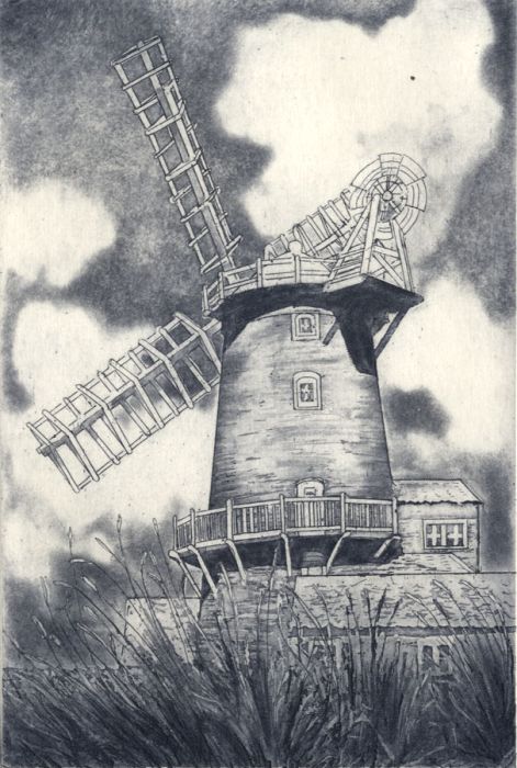 M. Hayward - Limited Edition Contemporary Etched Plate, Cley Windmill