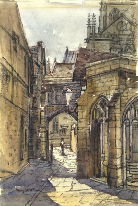 Mary Williams (1911-2002)  RWA SWA - 1972 Mixed Media, Church Lane, Sherborne