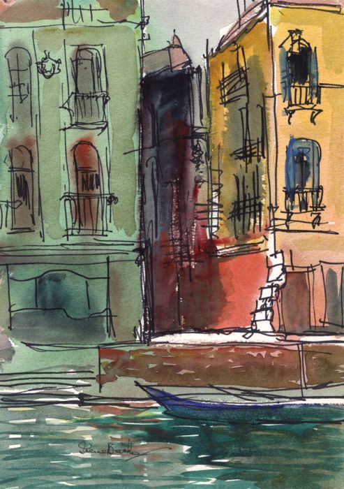 Irene Bache (1901-1999) - Signed Watercolour, Buildings on Water's Edge