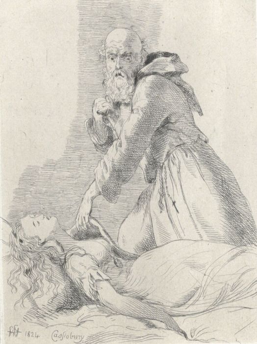 Sir George Hayter (1792-1871) - 1824 Etching, Monk and Lady