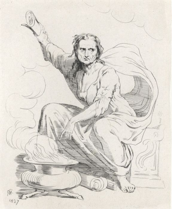 Sir George Hayter (1792-1871) - 1827 Etching, The Sybil Burning her Books