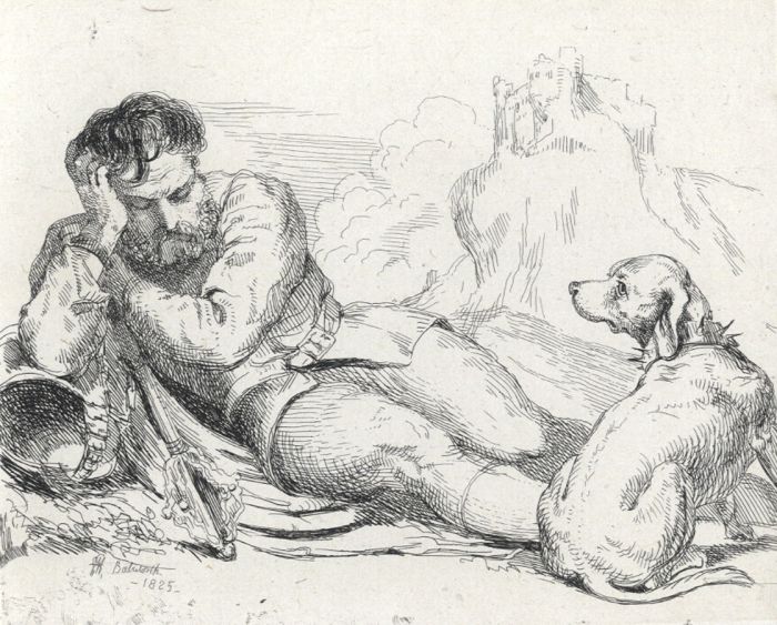 Sir George Hayter (1792-1871) - 1825 Etching, Warrior Reposing