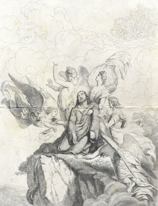 Sir George Hayter (1792-1871) - 1849 Etching, Christ after the Temptation