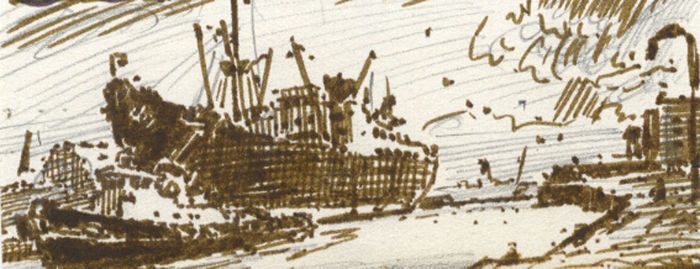H.G. Moore - Set of 3 Mid 20th Century Pen and Ink Drawings, Harbour Scenes