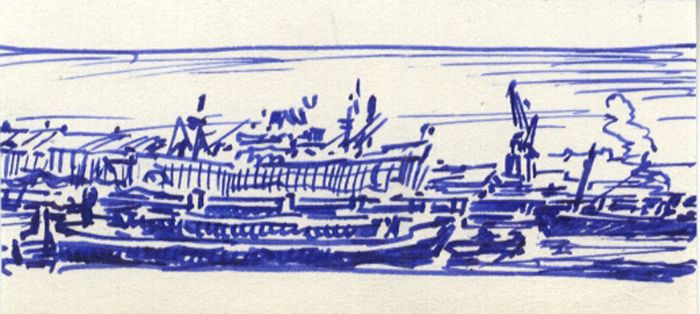H.G. Moore - Set of 5 Small Mid 20th Century Pen and Ink Drawings, Ship Scenes