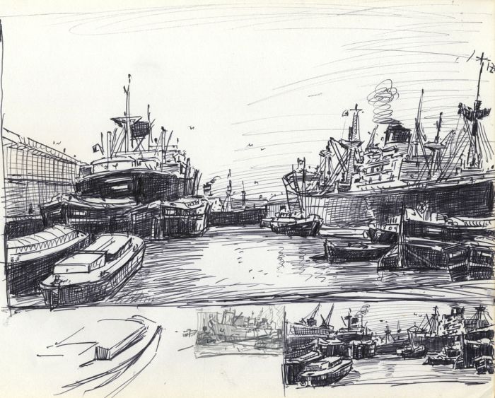 H.G. Moore - Set of 3 Mid 20th Century Pen and Ink Drawings, At Port