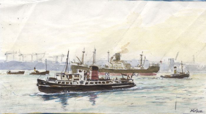 H.G. Moore - Set of 4 Mid 20th Century Mixed Media, Ships