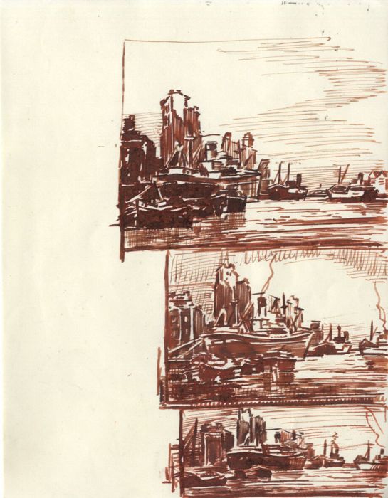 H.G. Moore - Set of 4 Mid 20th Century Pen and Ink Drawings, Harbour Scenes
