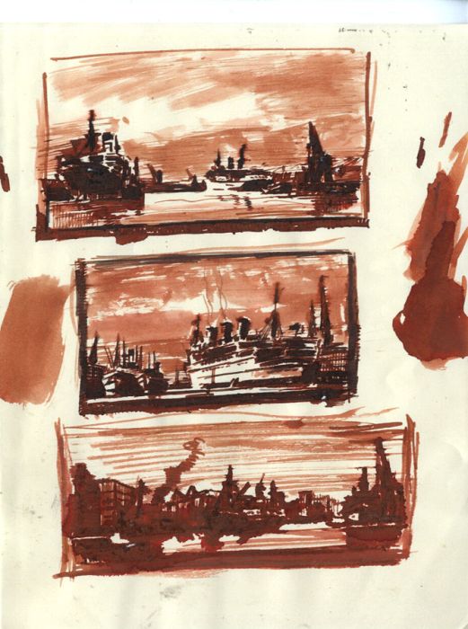 H.G. Moore - Set of 5 Mid 20th Century Pen and Ink Drawings - Ship Scenes