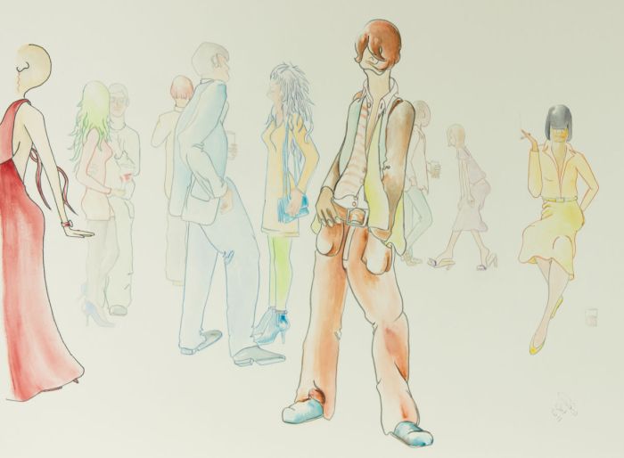 Grace Rice - 2011 Watercolour, Group of Figures at a Party