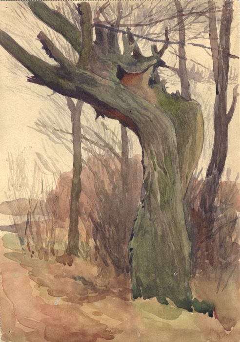 Early 20th Century Watercolour - Tree in a Wintry Landscape